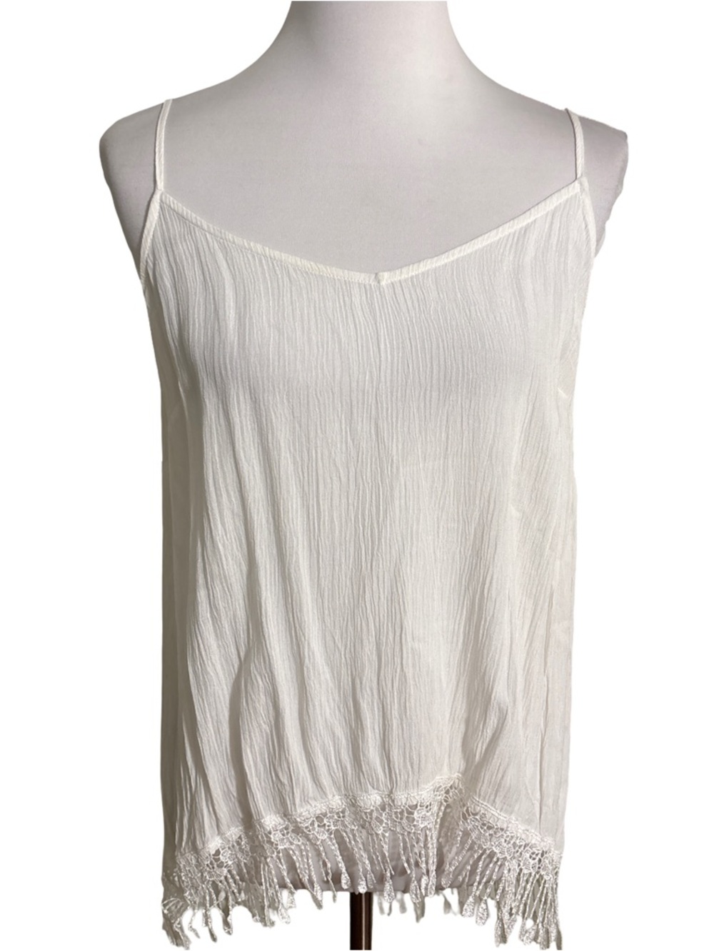 Crescent White Lightweight Lace-Trim Tank Top